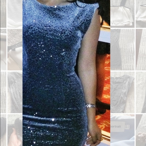 Alice + Olivia XS/P Sparkly Gray Velvet Sequin Midi Dress - Picture 2 of 8